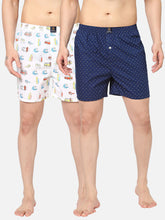Men's Multicolor, 100% Cotton, Printed, Regular Fit, Inner Elastic, Mid-Rise, Boxers -  Pack Of 2